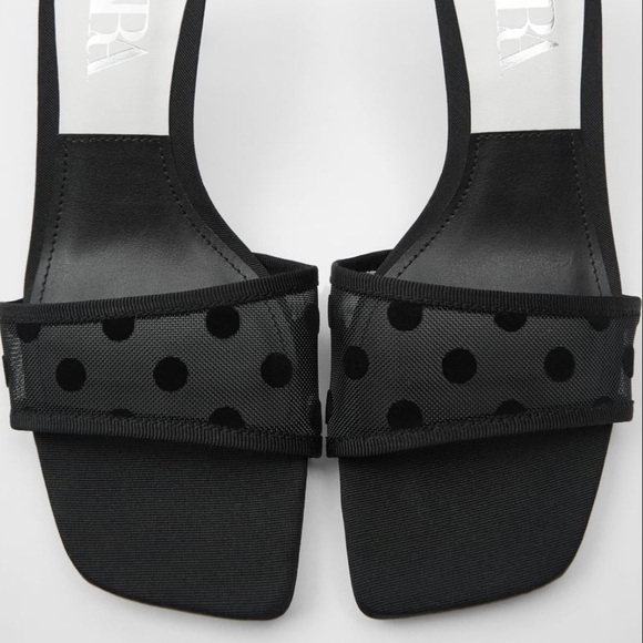 ZARA BNWT Polka Dot Mesh Heeled Sandals - Picture 5 of 7